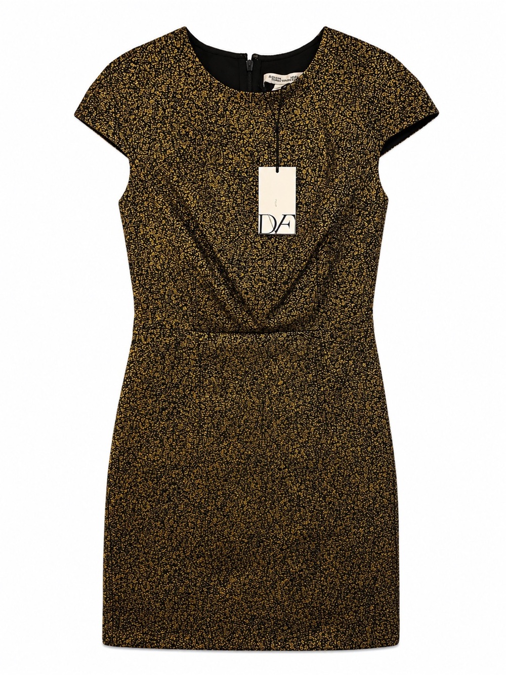 Diane Von Furstenberg Black and Gold Cap-Sleeve Sheath Dress
